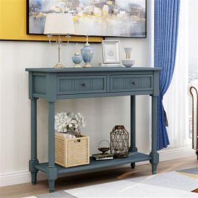Console Table Traditional Design with Two Drawers and Bottom Shelf (Navy) Console Table Traditional Design with Two Drawers and Bottom Shelf (Navy)