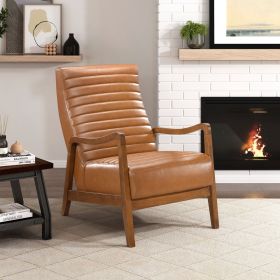 1pc Accent Chair Brown Faux Leather Walnut Finish Solid Rubberwood Modern Living Room Furniture 1pc Accent Chair Brown Faux Leather Walnut Finish Solid Rubberwood Modern Living Room Furniture